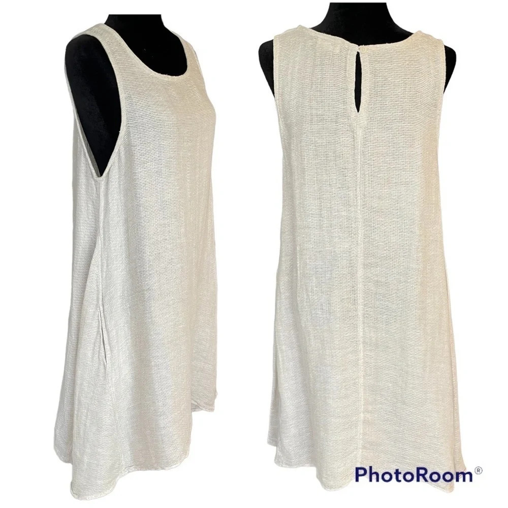 CP Shades Linen Dress Lagenlook Cream with pockets Meidum